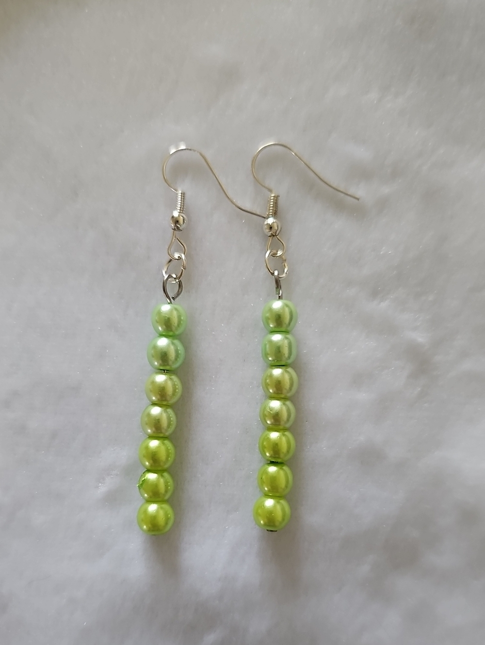 Green Faux Pearl Bead Drop Earrings